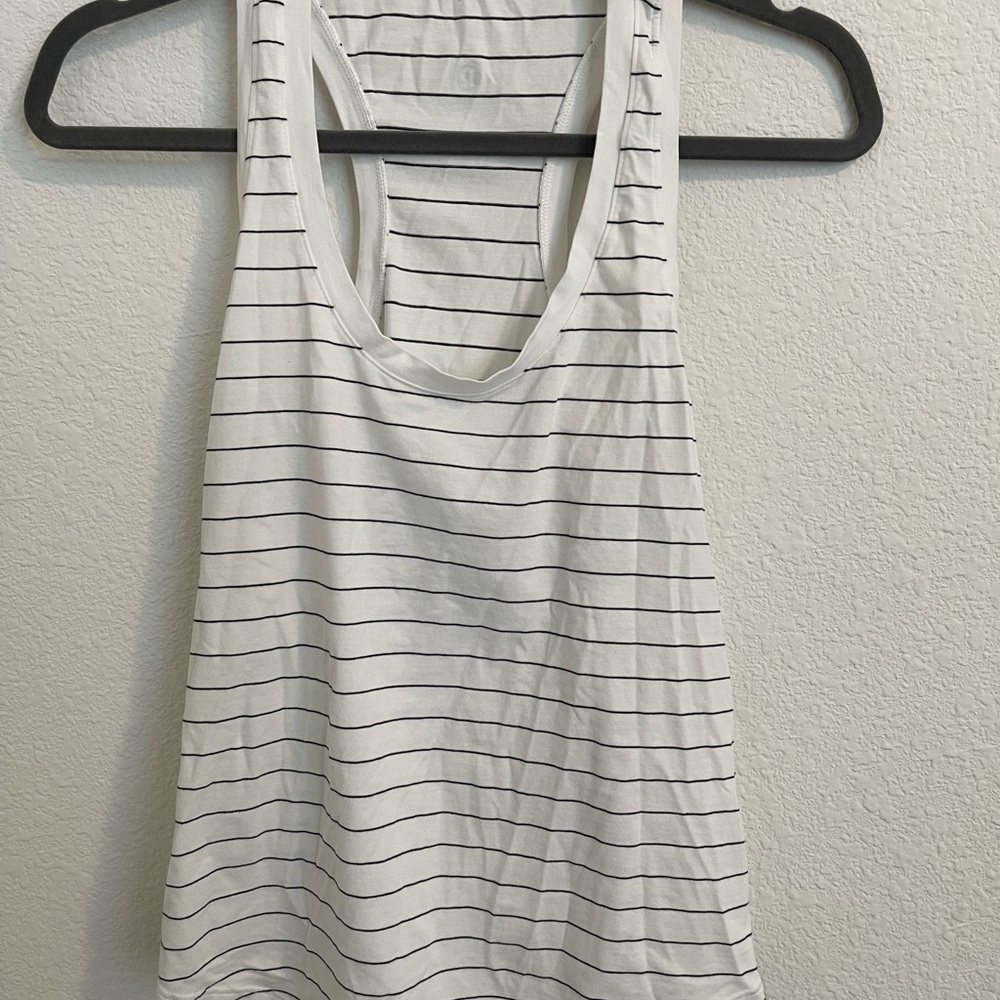 Lululemon Athletica White and Black Striped Tank Top